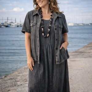 Cotton Black Plus Size Maxi Dress & Short Sleeve Jacket